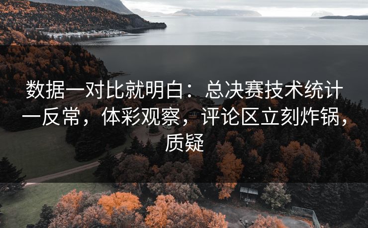 数据一对比就明白：总决赛技术统计一反常，体彩观察，评论区立刻炸锅，质疑